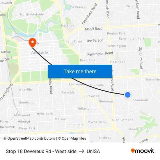 Stop 18 Devereux Rd - West side to UniSA map