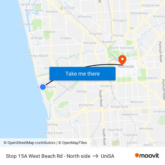 Stop 15A West Beach Rd - North side to UniSA map