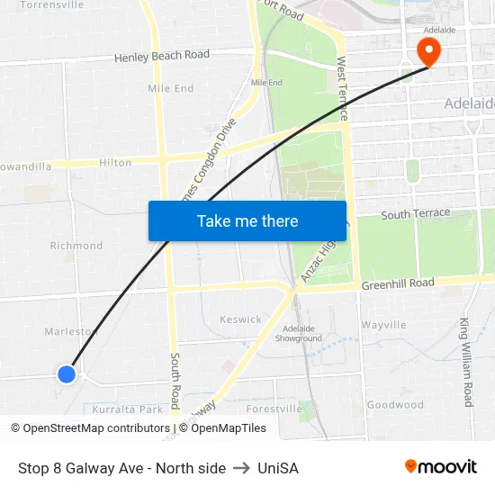 Stop 8 Galway Ave - North side to UniSA map