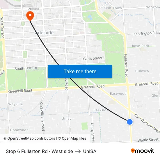 Stop 6 Fullarton Rd - West side to UniSA map