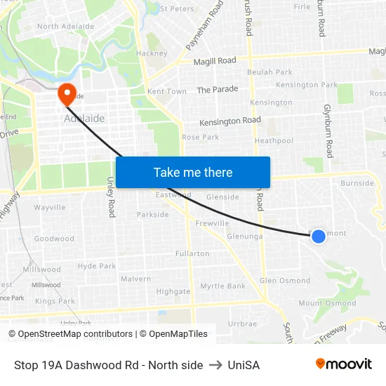 Stop 19A Dashwood Rd - North side to UniSA map