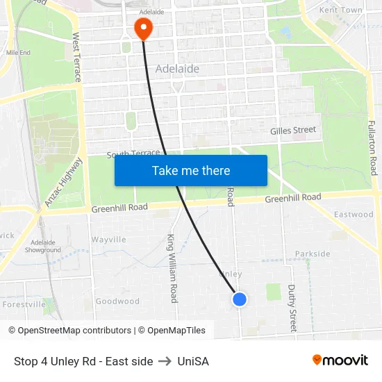 Stop 4 Unley Rd - East side to UniSA map