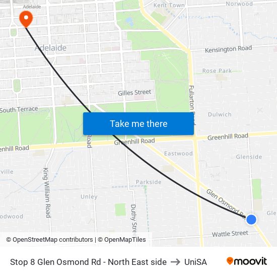 Stop 8 Glen Osmond Rd - North East side to UniSA map