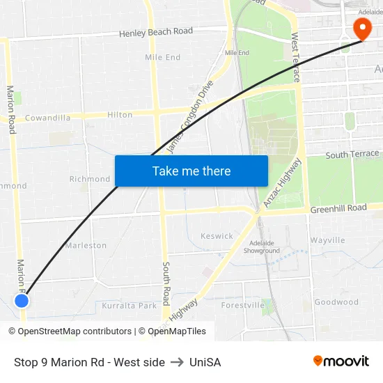 Stop 9 Marion Rd - West side to UniSA map
