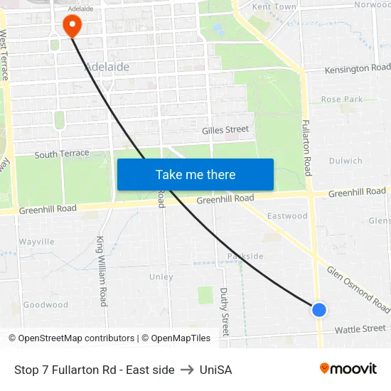 Stop 7 Fullarton Rd - East side to UniSA map