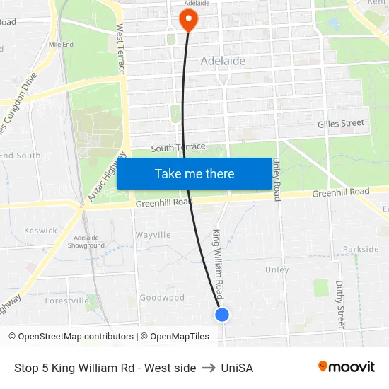 Stop 5 King William Rd - West side to UniSA map