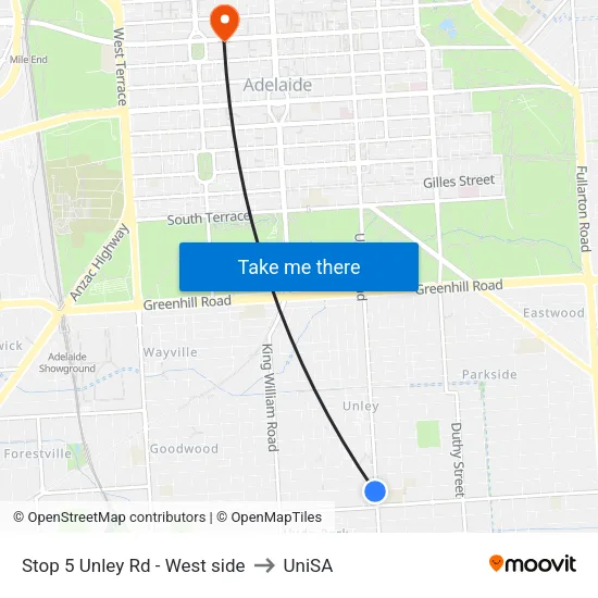 Stop 5 Unley Rd - West side to UniSA map