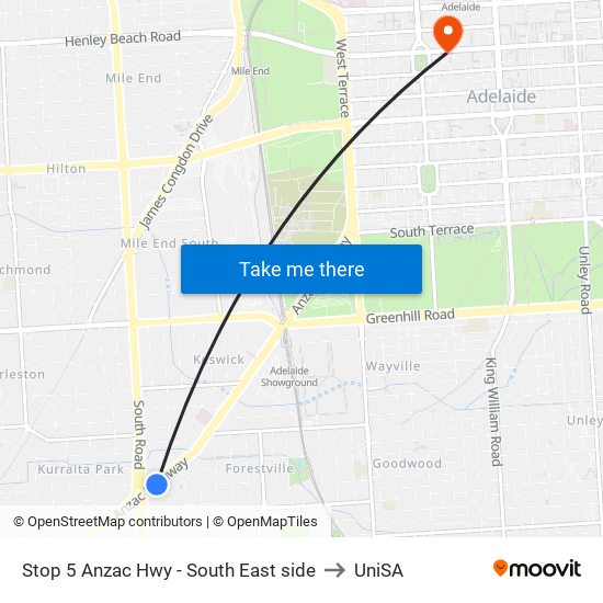 Stop 5 Anzac Hwy - South East side to UniSA map