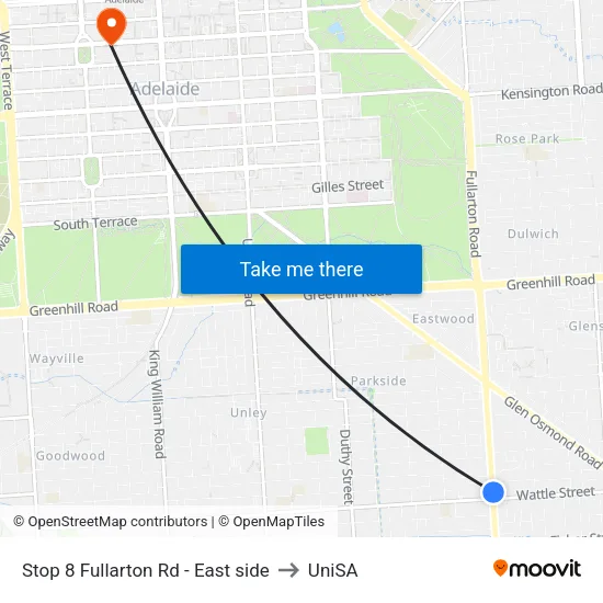 Stop 8 Fullarton Rd - East side to UniSA map