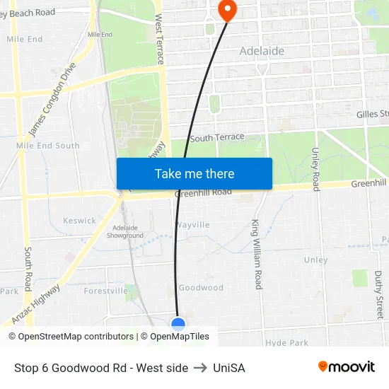 Stop 6 Goodwood Rd - West side to UniSA map