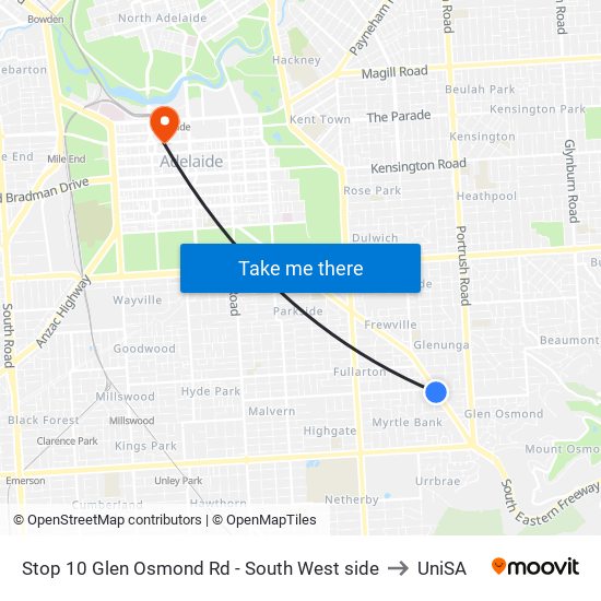 Stop 10 Glen Osmond Rd - South West side to UniSA map