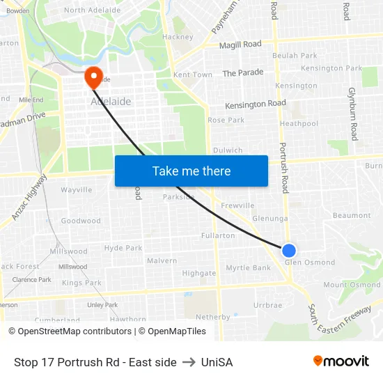 Stop 17 Portrush Rd - East side to UniSA map