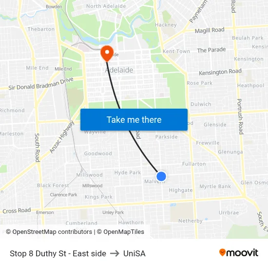 Stop 8 Duthy St - East side to UniSA map