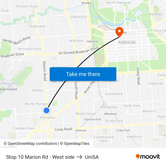 Stop 10 Marion Rd - West side to UniSA map