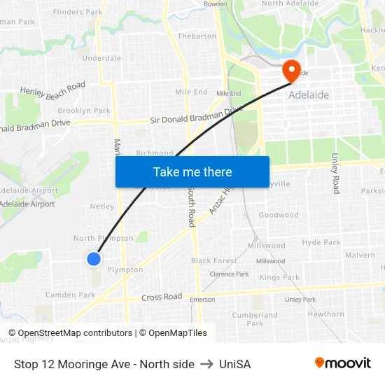 Stop 12 Mooringe Ave - North side to UniSA map