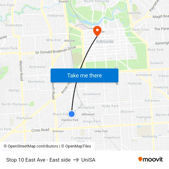 Stop 10 East Ave - East side to UniSA map