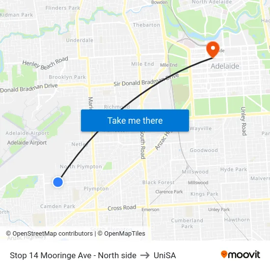 Stop 14 Mooringe Ave - North side to UniSA map