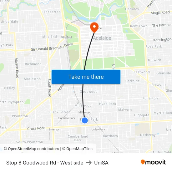 Stop 8 Goodwood Rd - West side to UniSA map