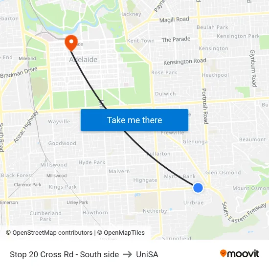 Stop 20 Cross Rd - South side to UniSA map