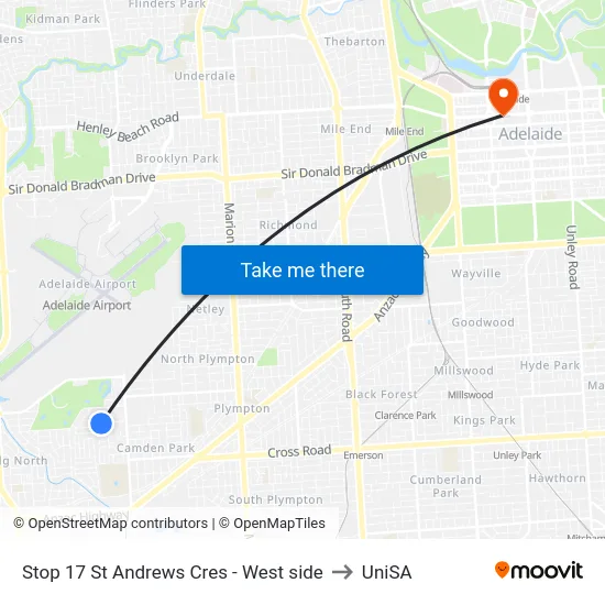 Stop 17 St Andrews Cres - West side to UniSA map