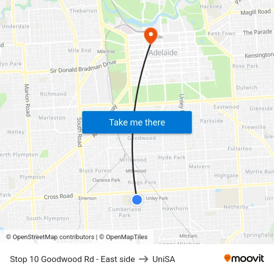 Stop 10 Goodwood Rd - East side to UniSA map