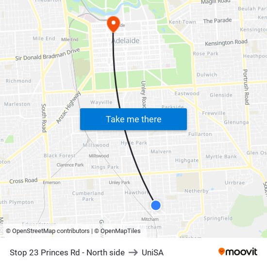 Stop 23 Princes Rd - North side to UniSA map