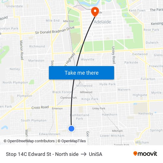 Stop 14C Edward St - North side to UniSA map