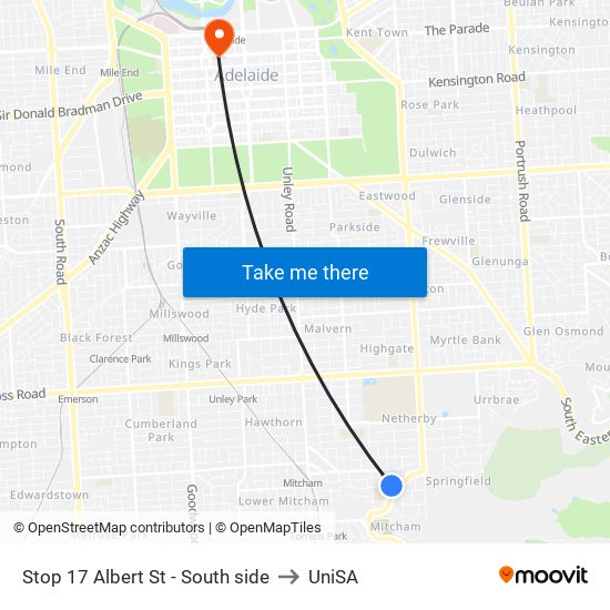 Stop 17 Albert St - South side to UniSA map