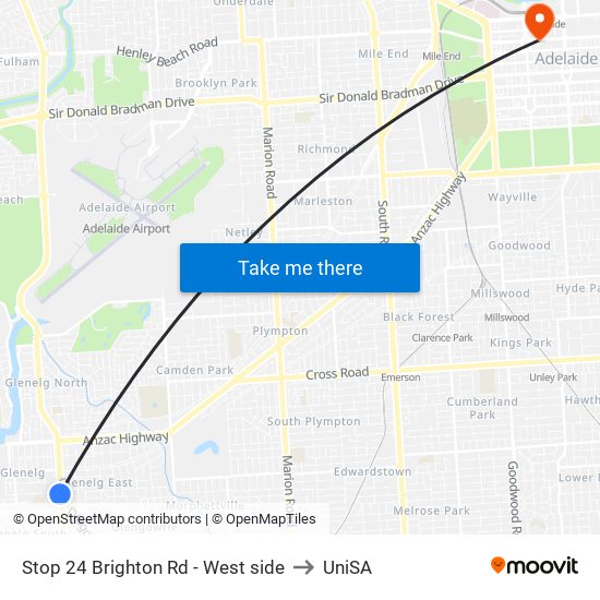 Stop 24 Brighton Rd - West side to UniSA map