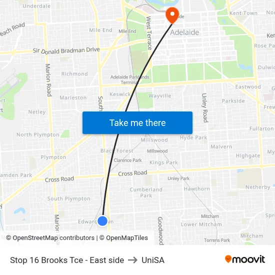 Stop 16 Brooks Tce - East side to UniSA map