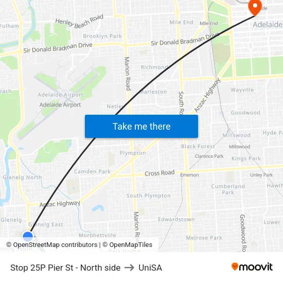 Stop 25P Pier St - North side to UniSA map