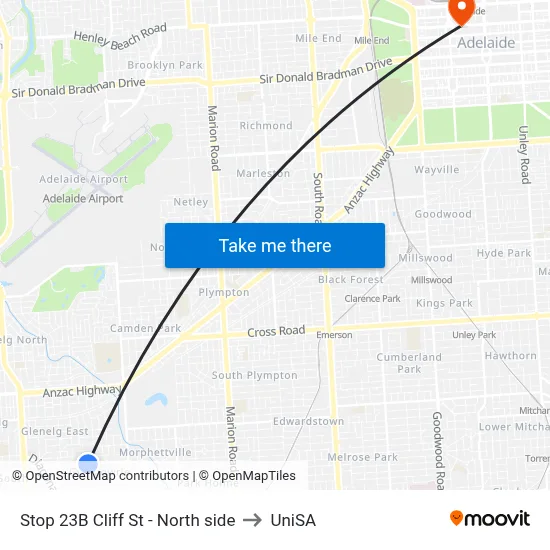 Stop 23B Cliff St - North side to UniSA map