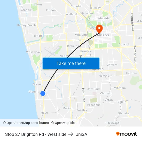 Stop 27 Brighton Rd - West side to UniSA map