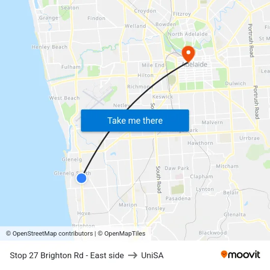 Stop 27 Brighton Rd - East side to UniSA map