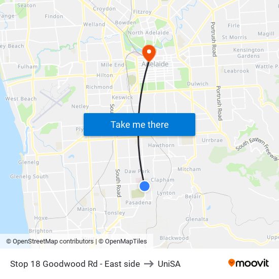 Stop 18 Goodwood Rd - East side to UniSA map