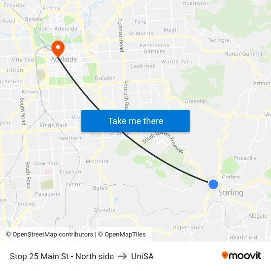 Stop 25 Main St - North side to UniSA map