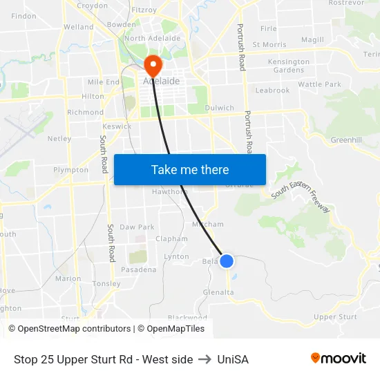 Stop 25 Upper Sturt Rd - West side to UniSA map