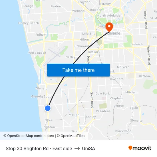 Stop 30 Brighton Rd - East side to UniSA map