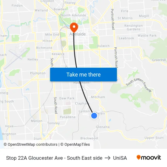 Stop 22A Gloucester Ave - South East side to UniSA map