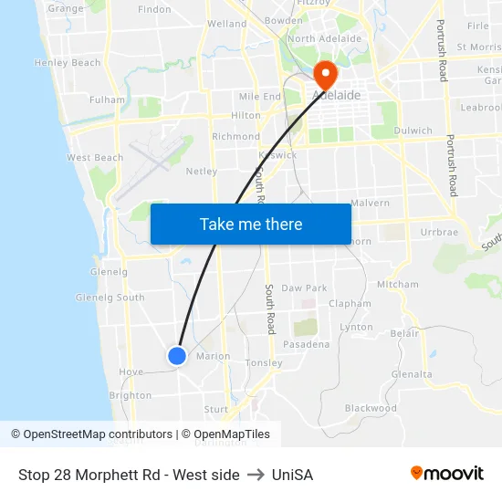 Stop 28 Morphett Rd - West side to UniSA map