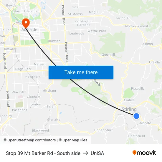 Stop 39 Mt Barker Rd - South side to UniSA map
