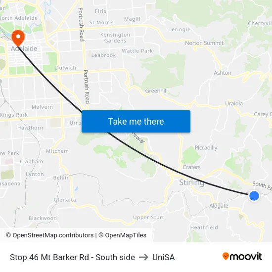 Stop 46 Mt Barker Rd - South side to UniSA map
