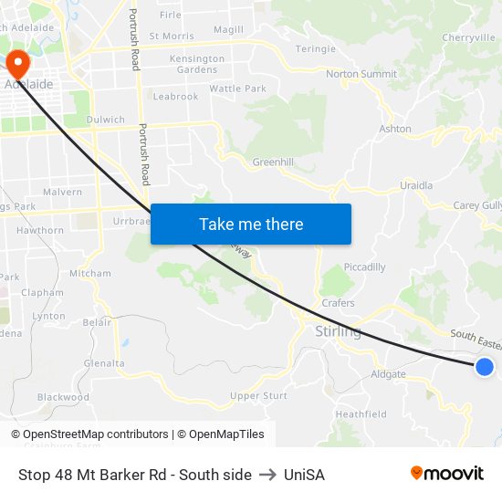 Stop 48 Mt Barker Rd - South side to UniSA map