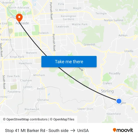 Stop 41 Mt Barker Rd - South side to UniSA map