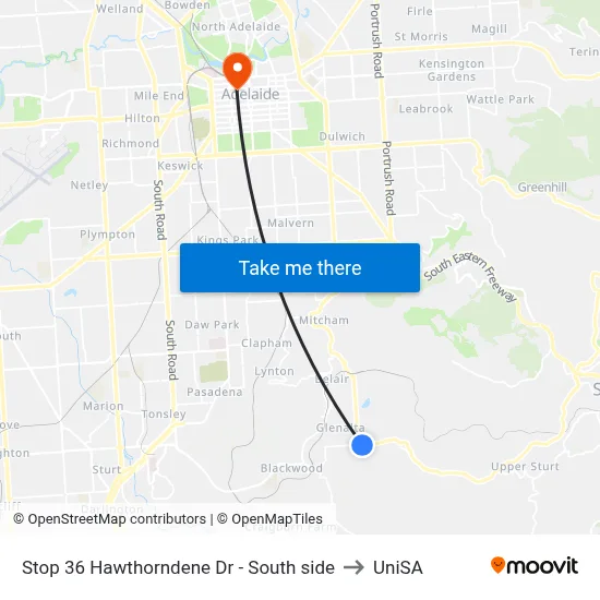 Stop 36 Hawthorndene Dr - South side to UniSA map