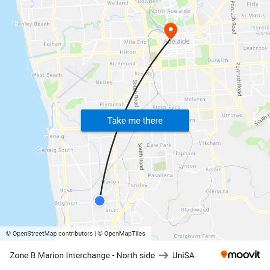 Zone B Marion Interchange - North side to UniSA map