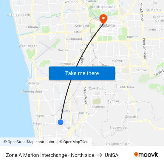 Zone A Marion Interchange - North side to UniSA map