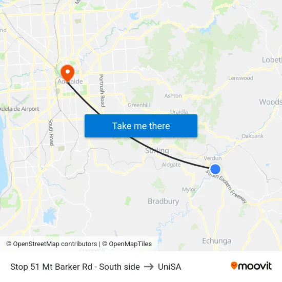 Stop 51 Mt Barker Rd - South side to UniSA map