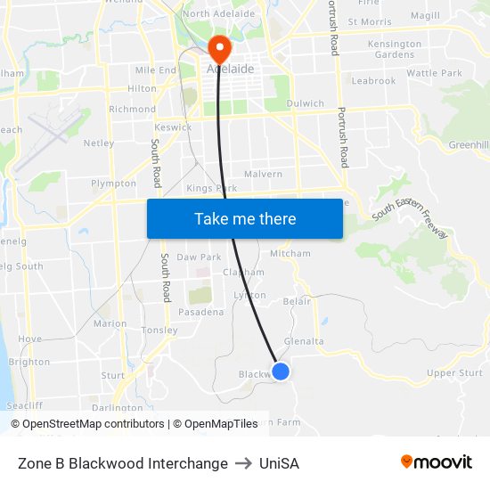 Zone B Blackwood Interchange to UniSA map