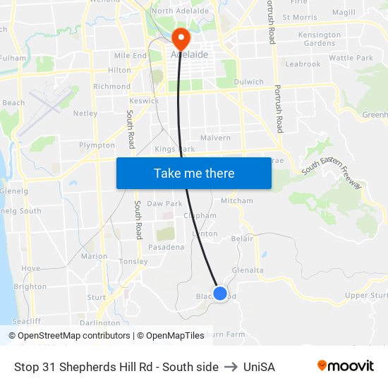 Stop 31 Shepherds Hill Rd - South side to UniSA map